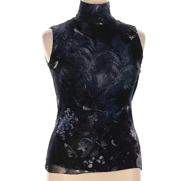 Fuzzi High Neck Sleeveless Floral Top, Black Multi, XL, EUC - Picture 1 of 4